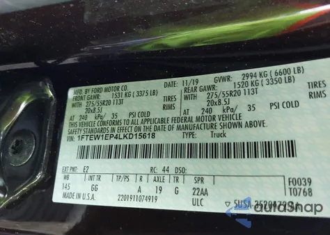 2020 Ford F-150 Xl from USA, damaged, VIN 1FTEW1EP4LKD15618